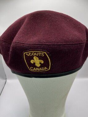 Vintage Boy Scouts Of Canada Official Burgundy Beret Made In Canada